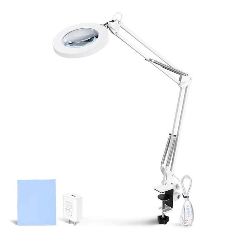 Lighted magnifying lamp 5x swing arm clamp on