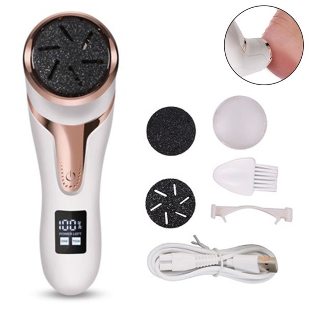 Xceedez Electric Foot Callus Remover Kit, Rechargeable Pedicure Tools Foot Care Feet File with 3 Heads,2 Speed,Battery Display for Remove Cracked H
