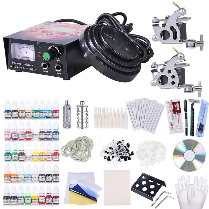 2 tattoo machine kit with LCD power supply 40 color inks
