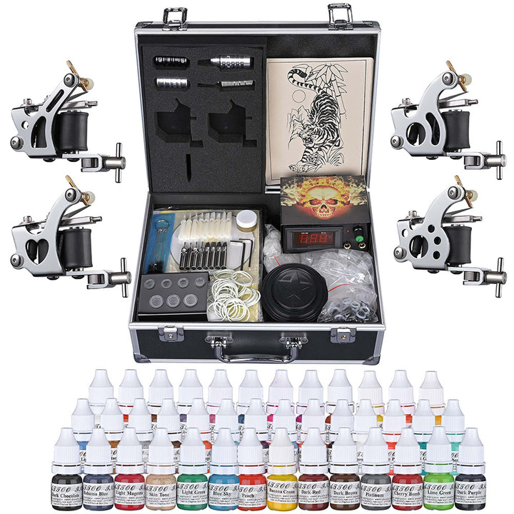 4 tattoo machine kit with 40 color inks & case