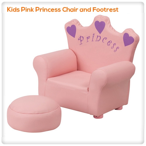 Kids pink princess chair and footrest